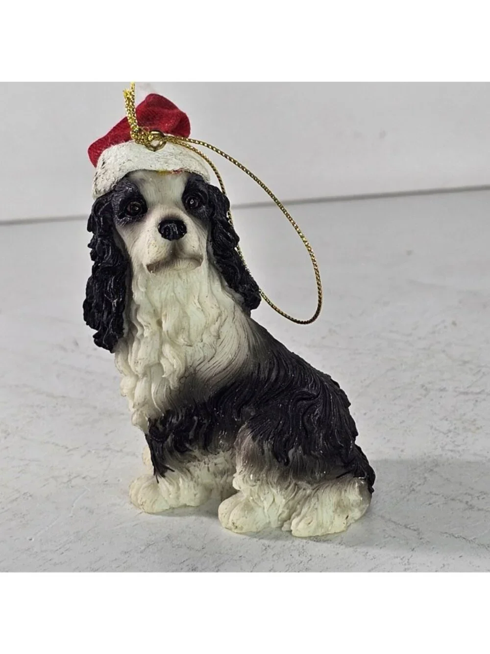 Cocker Spaniel Dog Christmas Ornament Black White With Santa Hat Holiday Decor